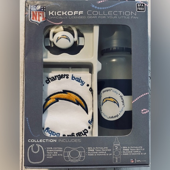 NFL Other - 🆕 NFL Chargers Baby Gift Set with Bottle, Pacifier and bib. Perfect for the fan